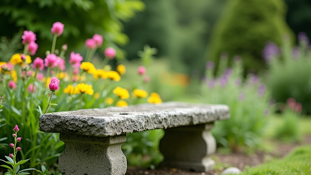 Stone bench rest point in the abbey gardens